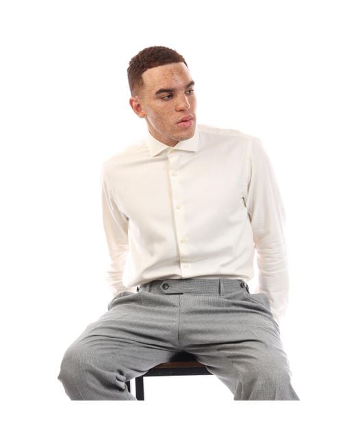 Boss White H Joe Spread Long Sleeve Oxford Shirt for men