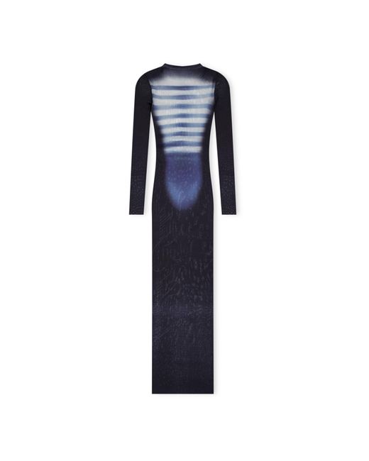 Jean Paul Gaultier Blue Long Sleeve Mesh Maxi Dress