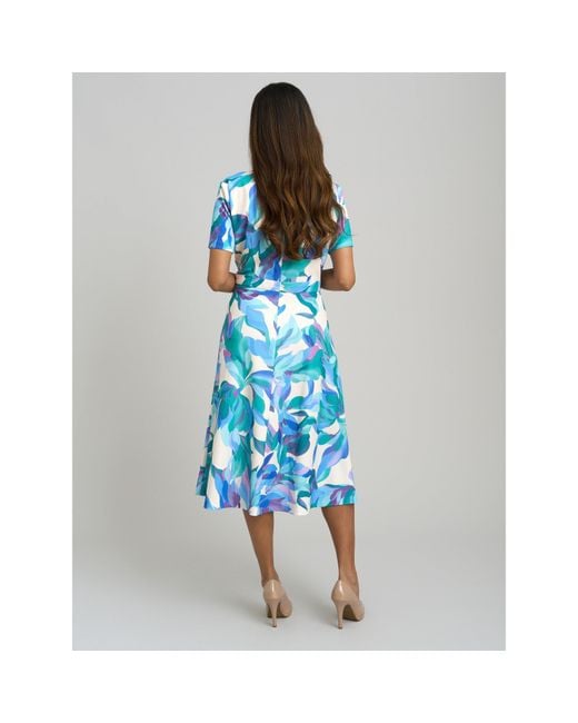 Gina Bacconi Blue Parker Tie Neck Print Dress