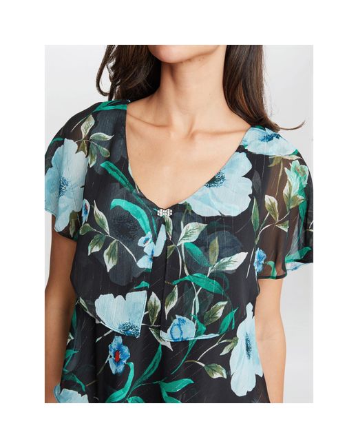 Gina Bacconi Blue Frances Printed Midi Tiered Dress