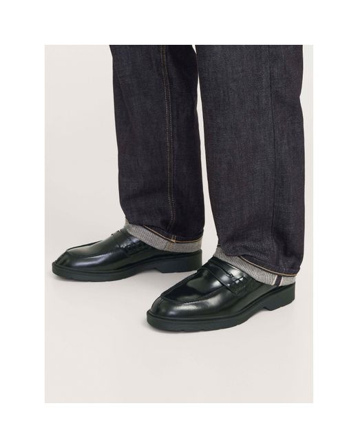 Jack & Jones Black Dax Leather Loafers for men
