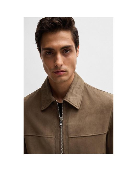 Boss Brown H-Malbano5 Leather Jacket for men