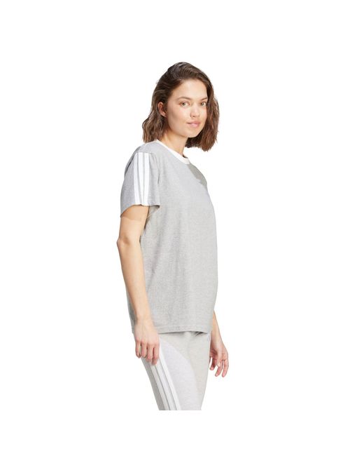 Adidas Gray Essentials 3 Stripe T-Shirt