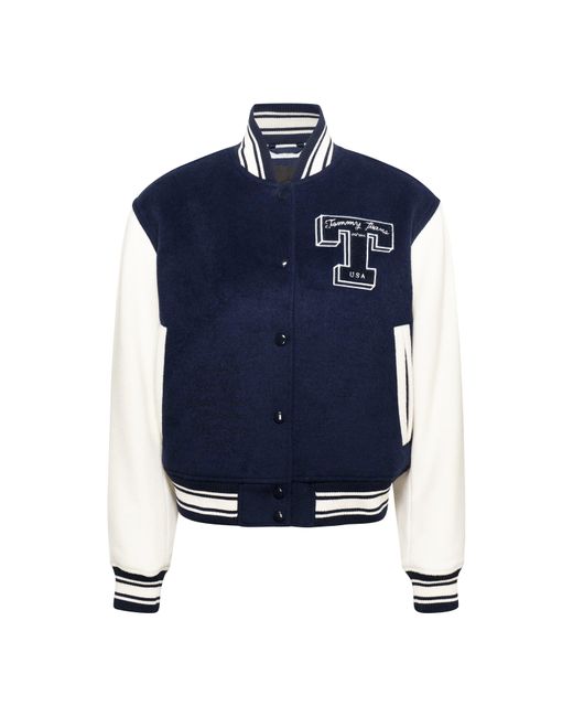 Tommy Hilfiger Blue Letterman Wool Long Sleeve Varsity Jacket