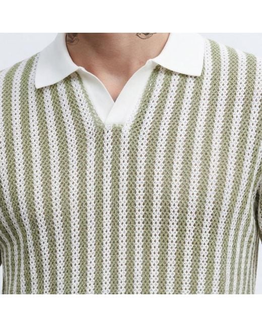 Twisted Tailor Multicolor Albie & Cream Stripe Cotton Crochet Polo for men