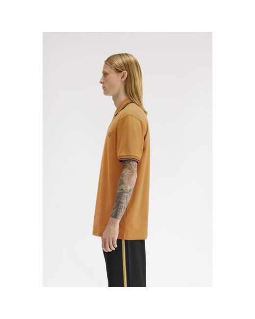Fred Perry Brown Short Sleeve Twin Tipped Polo Shirt for men