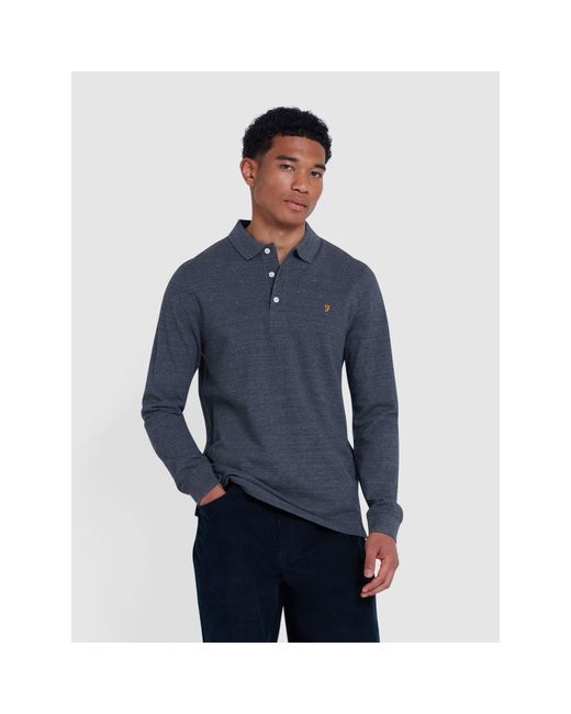 Farah Blue Long-Sleeve Polo Shirt for men