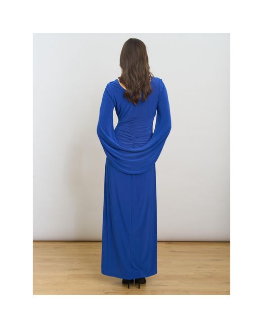 Gina Bacconi Blue Jenna Draped Back Shoulder Maxi Dress