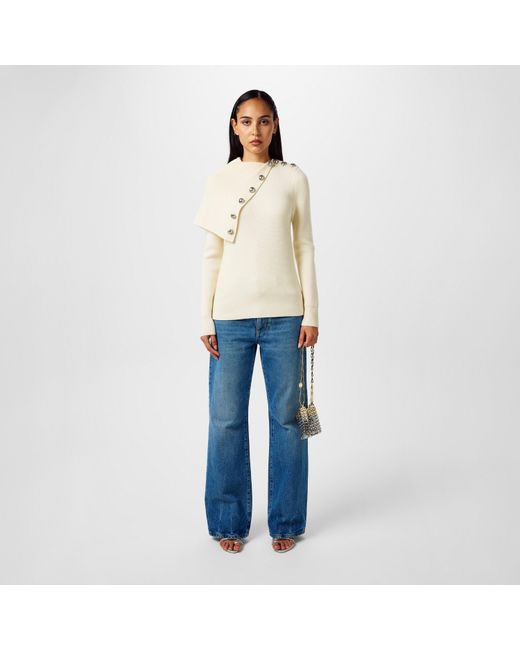 Rabanne Natural Buttoned Crew Neck Jumper