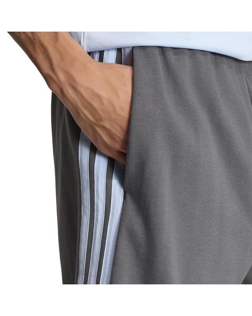 Adidas Gray Essentials 3 Stripe Fleece Shorts for men