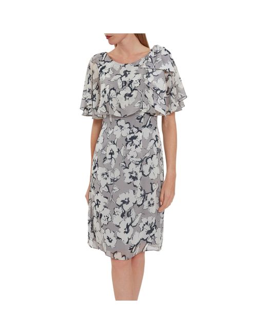 Gina Bacconi Gray Mahra Floral Chiffon Dress