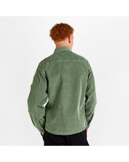 C P Company Green Lens Cord Long Sleeve Plain Shirt for men