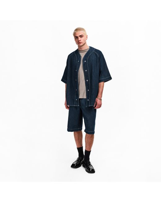 7 For All Mankind Blue Plain Short Sleeve Shirt for men