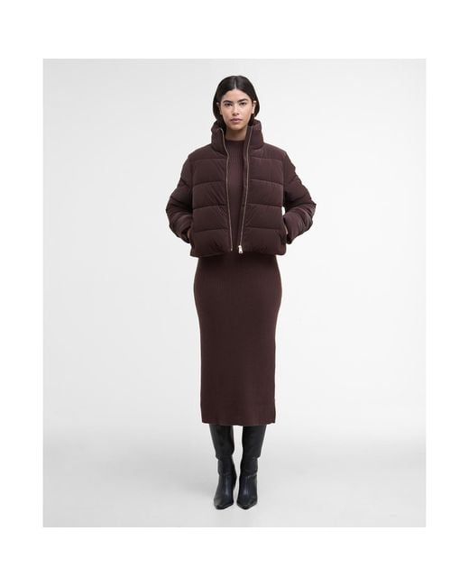 Barbour Brown Hudson Faux Velvet Long Sleeve Short Puffer Jacket