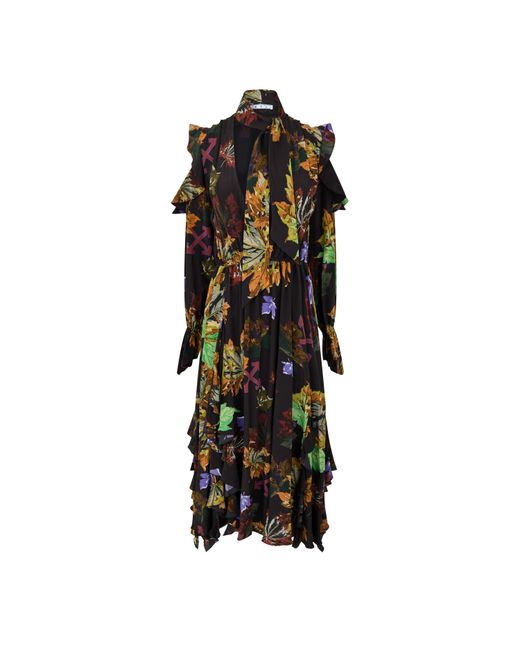Off-White c/o Virgil Abloh Black Leaves Romantic Maxi Dress, Romantic Style