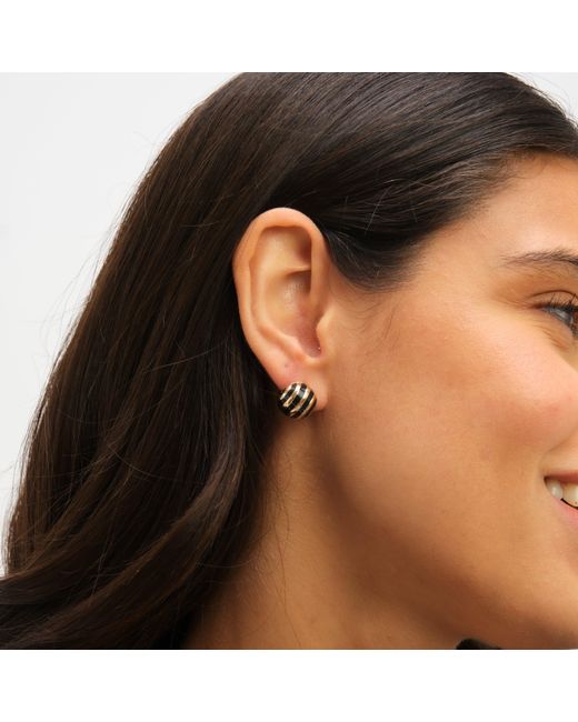Jon Richard Metallic Plated And Jet Enamel Stripe Dome Earrings