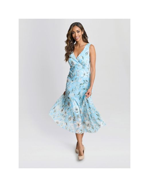 Gina Bacconi Blue Cressida Floral Print Chiffon Dress