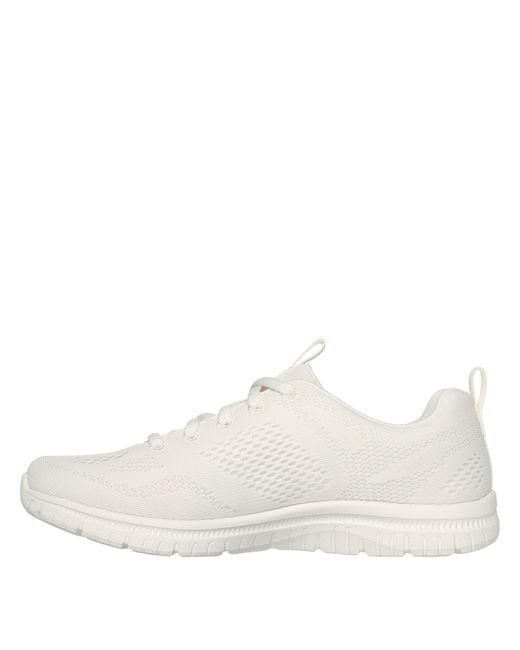Skechers White Engineered Mesh Lace-Up W Memory F Slip On Trainers