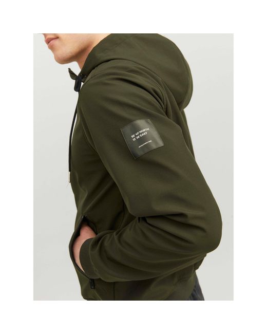 Jack & Jones Green Zipped Hooded Softshell Jacket for men
