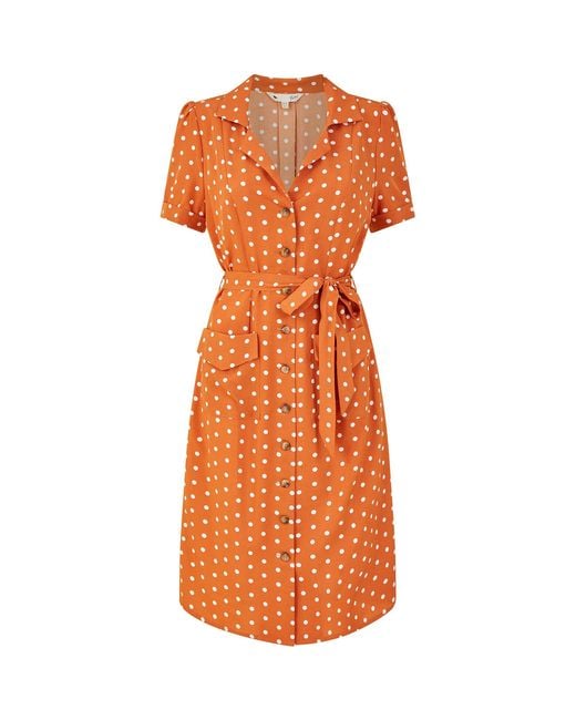Yumi' Orange Spot Retro Shirt Dress