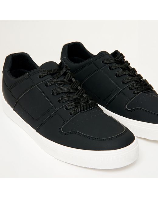Threadbare Black Stitch Detail Court Trainers for men