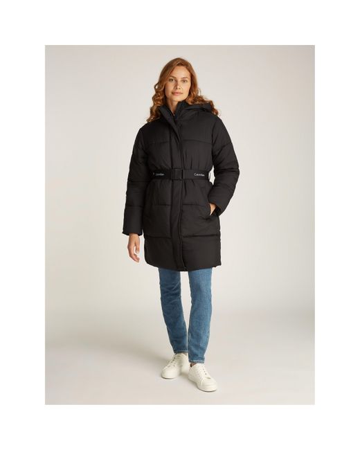 Calvin Klein Black Logo Belt Long Puffer