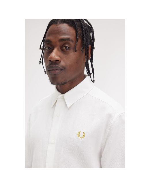 Fred Perry White Seersucker Short Sleeve Shirt for men