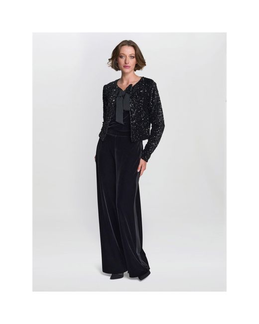 Gina Bacconi Black Roxy Sequin Round Neckline Tie Bow Jacket