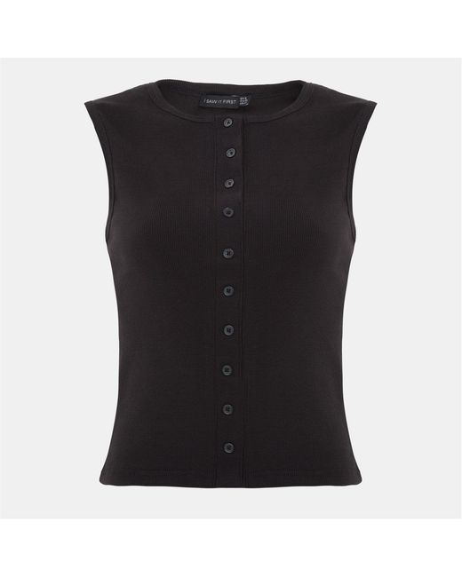 I Saw It First Black Rib Button Top
