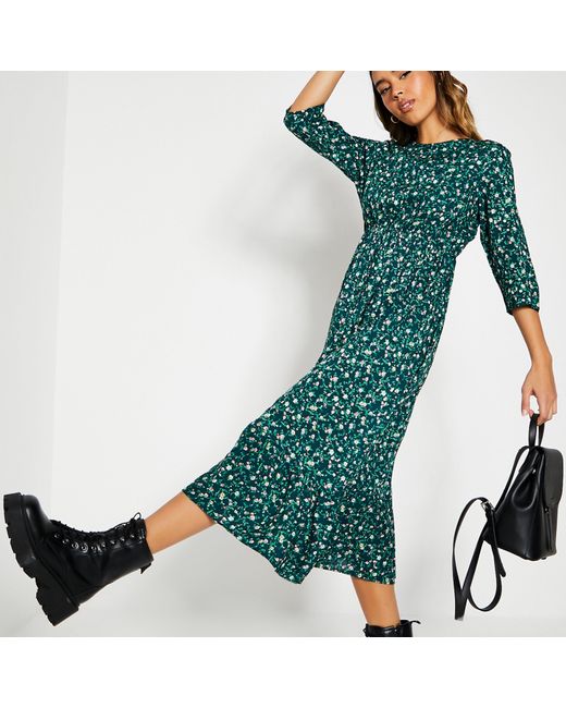 I Saw It First Green Isawitfirst Frill Hem Smock Midi Dress