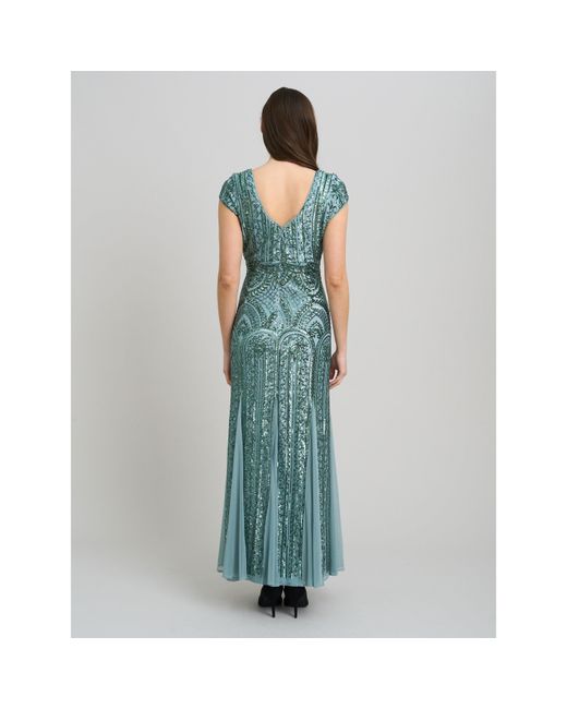 Gina Bacconi Blue Mimsy V Neck Beaded Maxi Dress