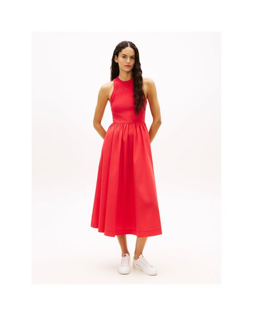 Tommy Hilfiger Red Slim Sleeveless Poplin Maxi Dress