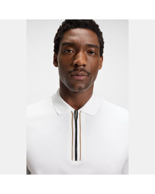 Boss White H-Paras 65 Zip-Placket Polo Shirt for men