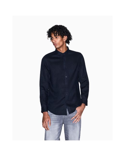 ARMANI EXCHANGE Blue Long Sleeve Oxford Shirt for men