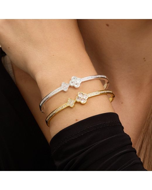Jon Richard Metallic Rhodium Plated And Pave Clover Bangle