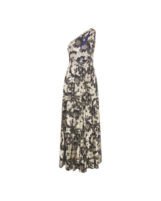 Gina Bacconi Metallic Sabina One Shoulder Floral Maxi Dress