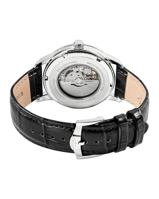 Rotary Black Heritage Auto Ss Leather Watch for men