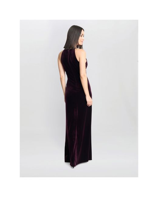Gina Bacconi Blue Deedee Velvet Halter Keyhole Maxi Dress