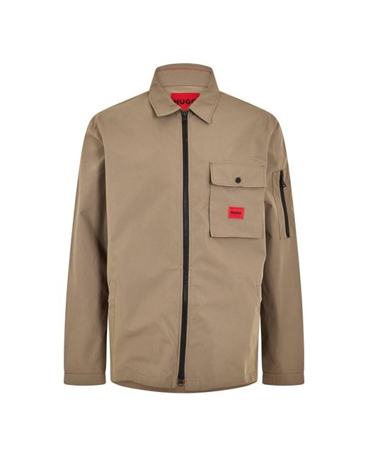 HUGO Natural Solid Patterned Shirt Collared Overshirt With Zipped Pocket for men