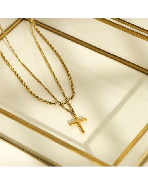 Inicio Metallic Waterproof 2 Row Cross Necklace for men
