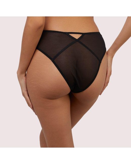 Playful Promises Black Tabitha Wet-Look Lace High Waist Brief