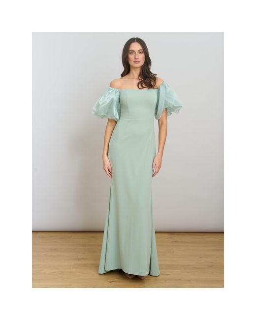 Gina Bacconi Green Puff-Sleeve Maxi Dress