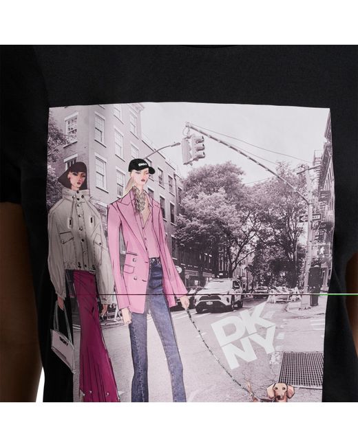 DKNY Black Crystal Embellished Bleeker St. Conversational Graphic T-Shirt