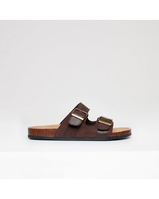 Threadbare Brown Slip-On Two Buckle Strap Flat Sandals for men