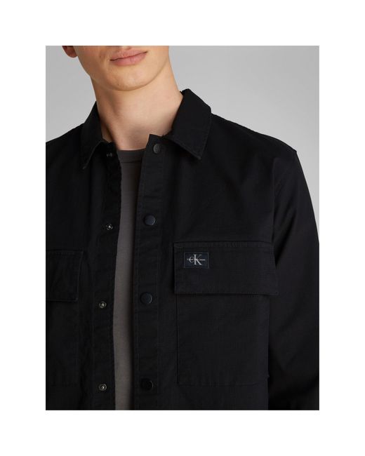 Calvin Klein Black Cargo Cotton Long Sleeve Relaxed Fit Overshirt for men
