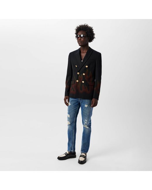 Palm Angels Black Burning Double Breasted Blazer for men