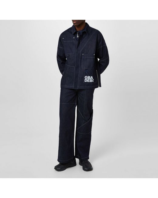 GBADEBO Blue Patchwork Workwear Organic Cotton Long Sleeve Oversized Fit Field Jacket for men