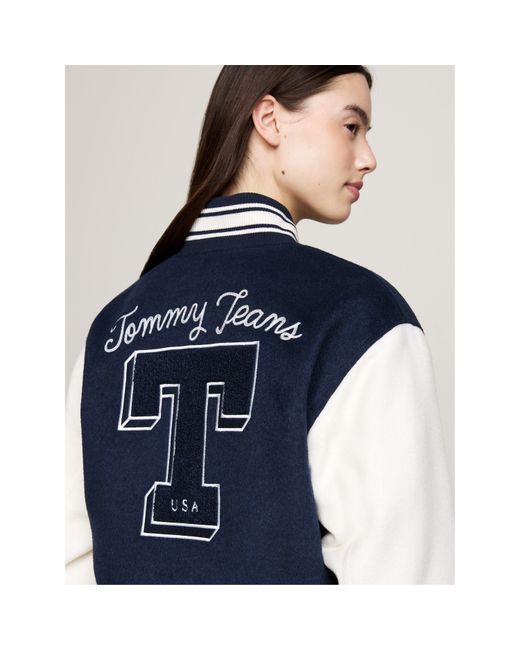 Tommy Hilfiger Blue Letterman Wool Long Sleeve Varsity Jacket