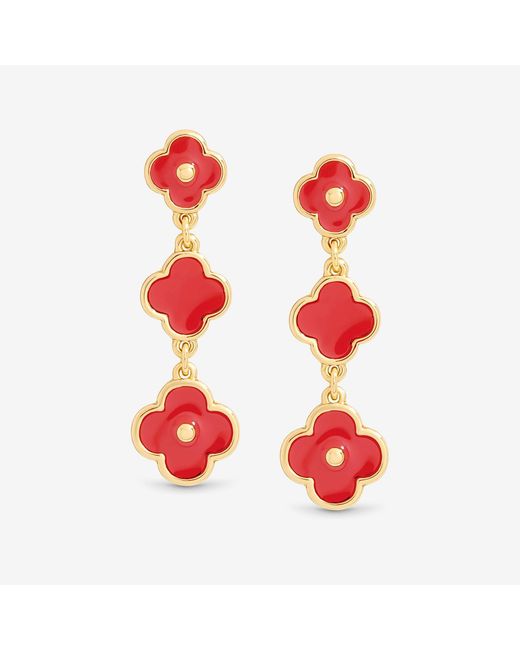 Mood Red Plated And Coral Clover Drop Earrings