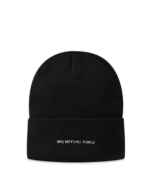 MKI Miyuki-Zoku Black Embroidered Merino Beanie for men